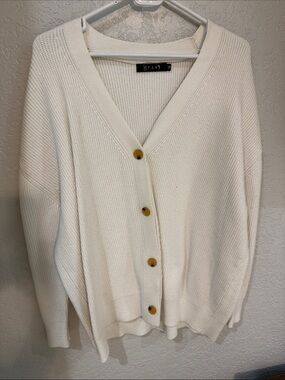 Cream V-Neck Button Ribbed Cardigan